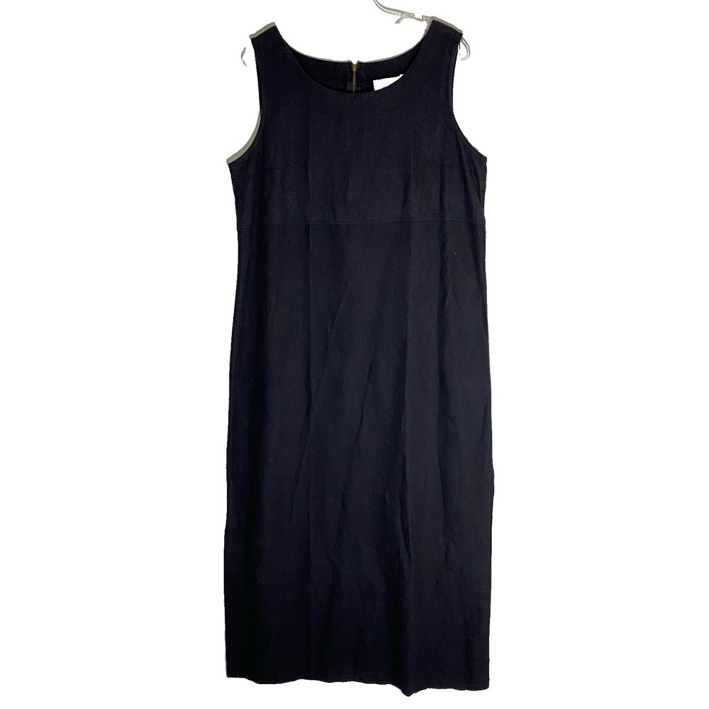 Kathie Lee Collection Dress Womens Large Black Linen Cotton Slit Beach 90s Y2K L